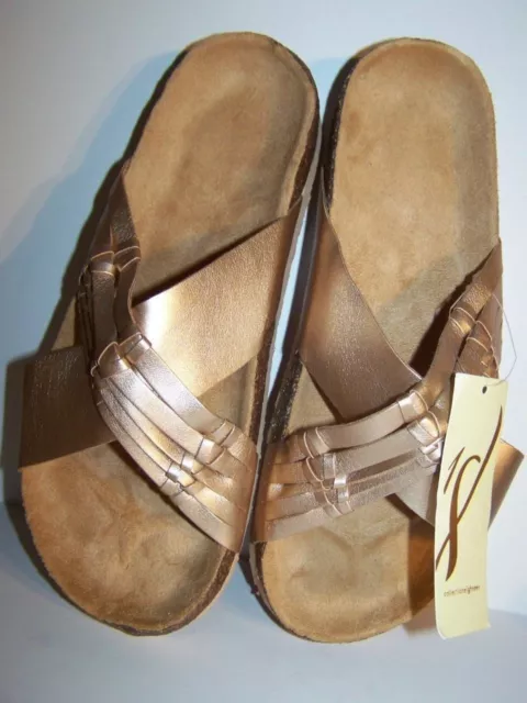 New with Tag Arizona 6 Metal GOLD  X strap Comf Footbed Slides Sandal $25