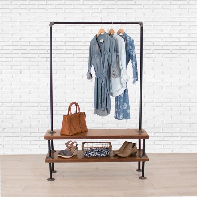 INDUSTRIAL PIPE CLOTHING Rack with Cedar Wood Shelves by William