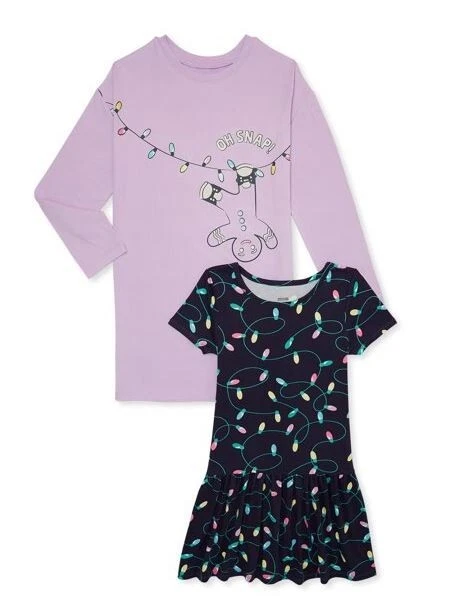 Wonder Nation Girls Gingerbread Dress 2-Pack Orchid & Black Size XS NWT