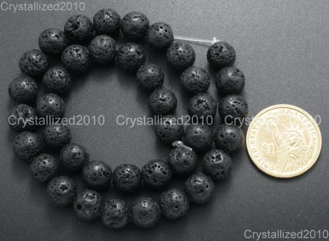 Natural Black Volcanic Lava Gemstone Round Beads 4mm 6mm 8mm 10mm 12mm 15.5"