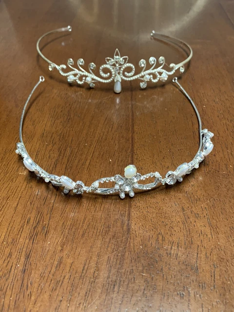 Set Of 2 Rhinestone & Faux Pearl Crown Tiara Wedding Prom Dance AS IS