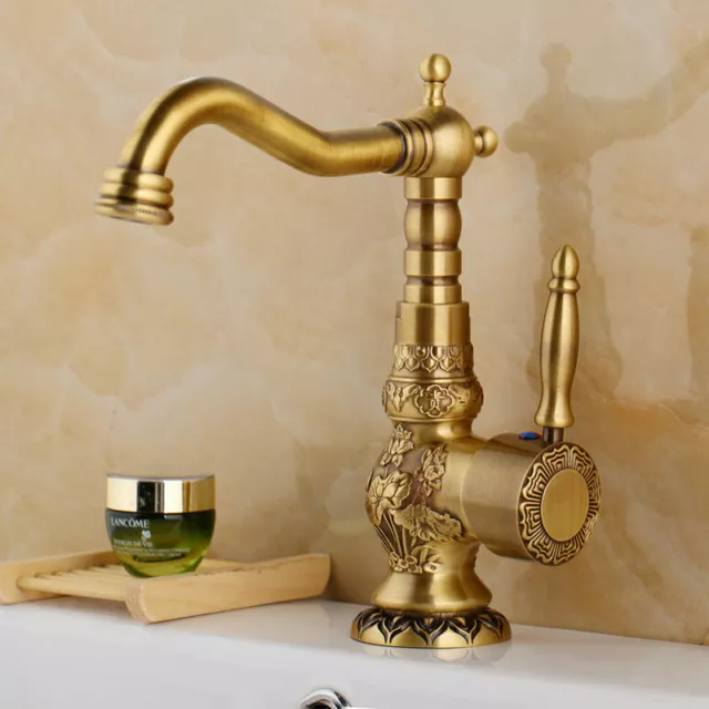 Antique Brass Bathroom & Kitchen Basin Mixer Water Tap Sink Faucet Swivel Spout