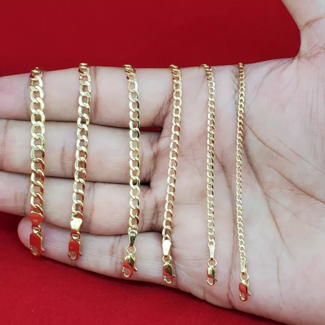 10K Yellow Gold 2mm-5mm Curb Cuban Chain Link Necklace Bracelet 7"-30" 2