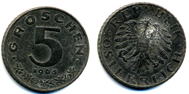 1963 Austria 5 Groschen Coin (b182)