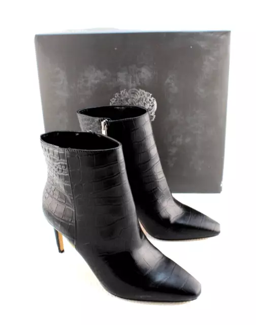 NWB VINCE CAMUTO Allost Size 7 M Black Croco Shine Leather Women Boots MSRP $148