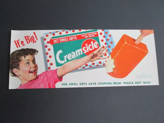 NOS Original  Ice Cream Parlor  Small Paper Poster 1958 Creamsicle