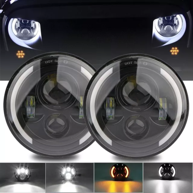 Pair 7" Inch LED Headlight Halo Angle Eye High low For Jeep Wrangler JK TJ CJ LJ