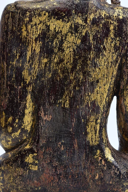 18th Century, Shan, Antique Burmese Wooden Seated Buddha 10
