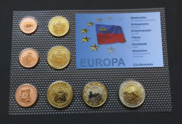 LIECHTENSTEIN VADUZ 8x 2004 SET 2 EURO COINS SPECIMEN PATTERN PROTOTYPE ESSAI