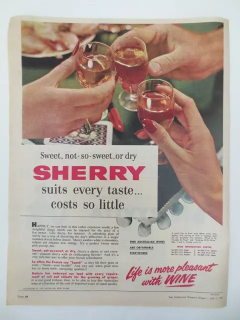 Vintage Australian advertising 1958 ad LIFE IS MORE PLEASANT WITH WINE sherry