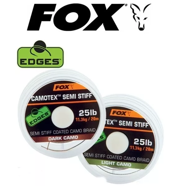 FOX TRECCIATO X TERMINALE CARP FISHING CAMOTEX SEMI STIFF LIGHTE  DARK CAMO 20mt
