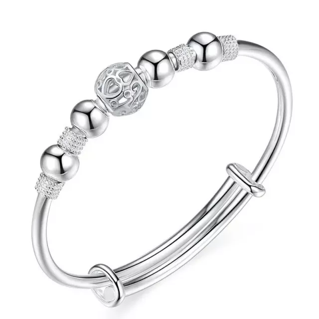925 Sterling Silver Beaded Bangle Charm Bracelet Womens Ladies Jewellery Gift 2