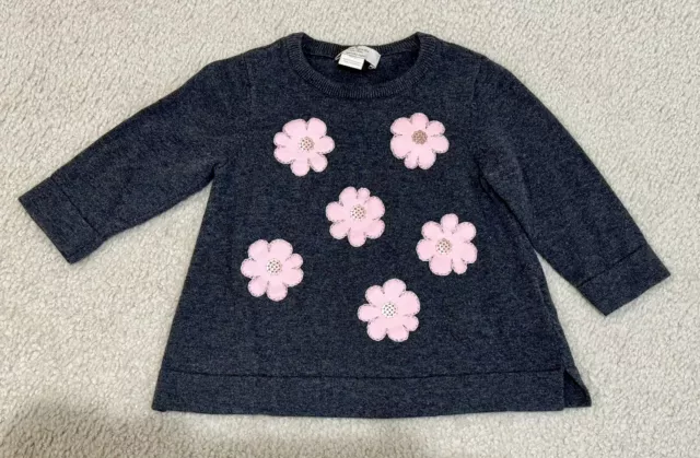 Kate Spade Baby Girls Grey Sweater With Pink Flowers Size 3T
