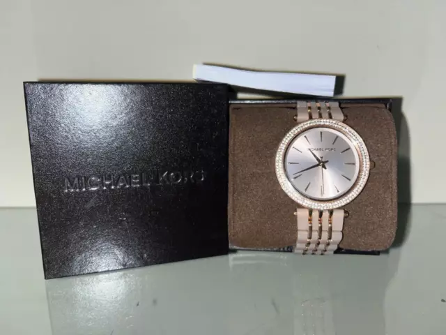 Michael Kors Womens Watch Darci Rose Gold-Tone Stainless Steel Blush Acetate NIB