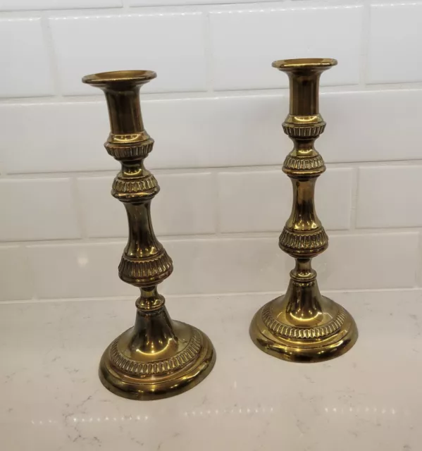 Vintage Pair Victorian Brass Candlesticks, Circa 1870 11”