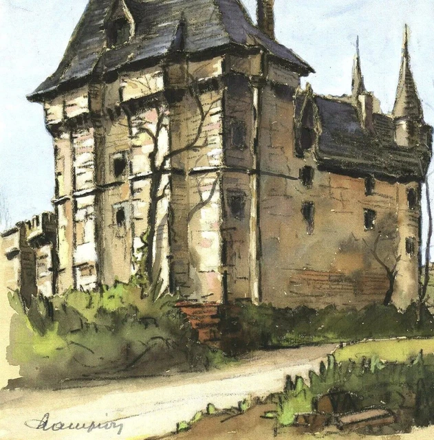 CHÂTEAU in FRANKREICH ORIGINAL GOUACHE signiert CHAMPION um 1930