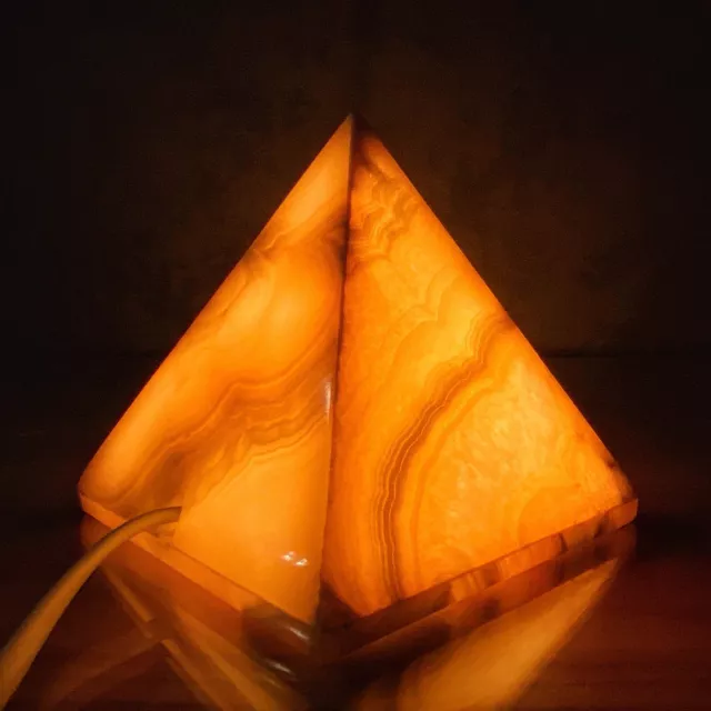 Onyx Handcrafted Luminous Pyramid Egyptian Alabaster Marble Magical Relaxation