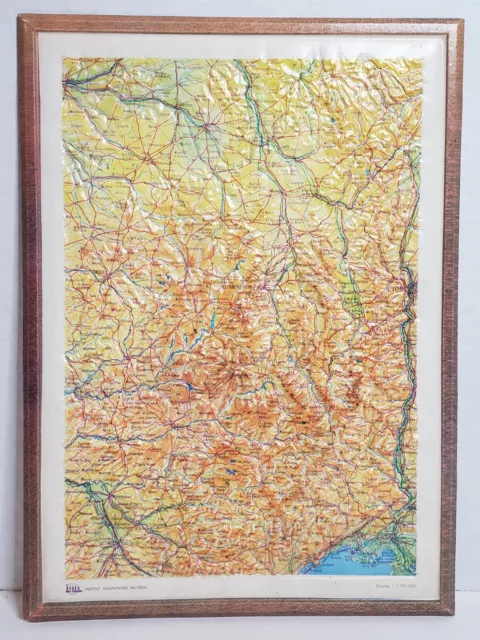 Vintage 3D Raised Relief Topographic Map South-Central France Lyon Toulouse