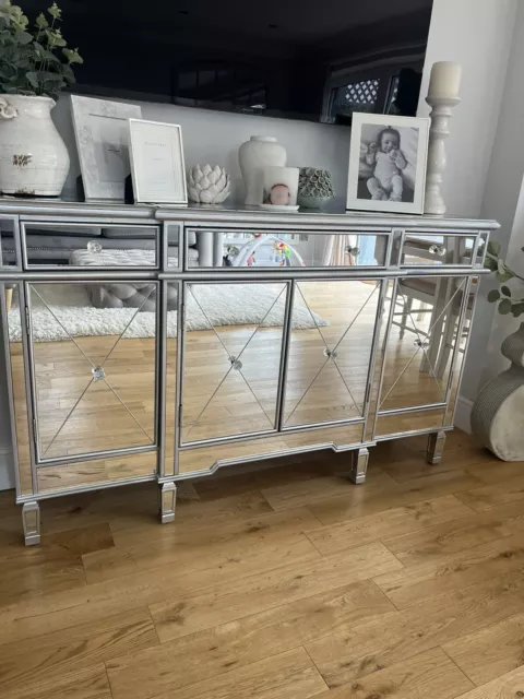 Antique Mirrored Sideboard With 4 Drawers And 3 Doors, Mirror Cabinet