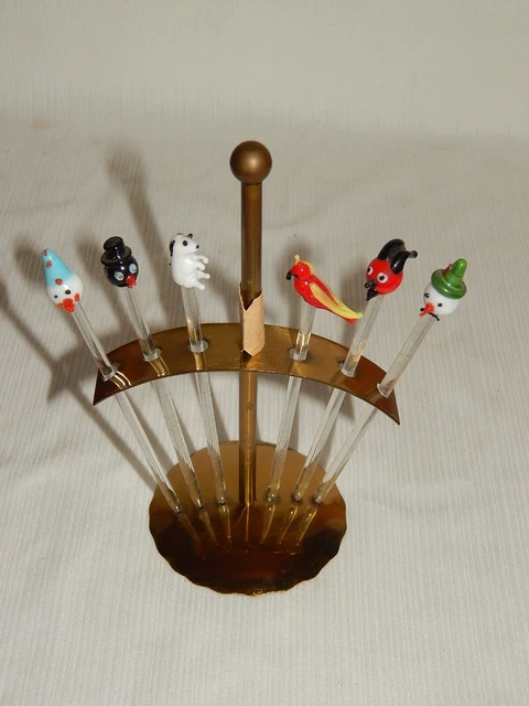 6 ORIGINAL ALTE Cocktailspieße Bowlenspieße wohl Lauscha im Messing ...