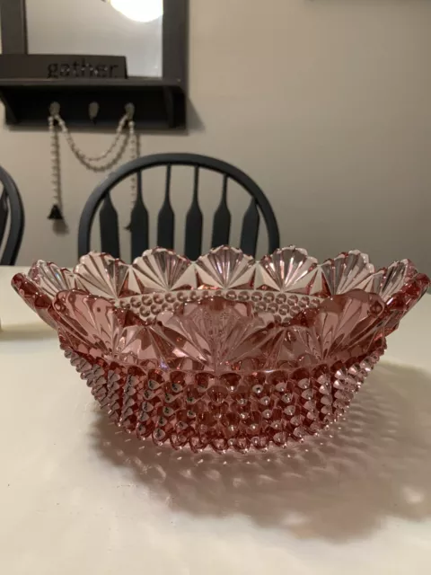 Vintage Imperial Glass Blush Champagne Pink Hobnail Scalloped Edge Bowl
