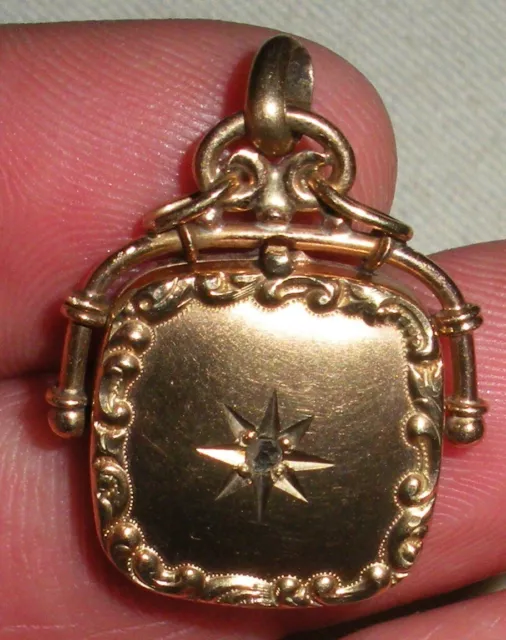 ANTIQUE VICTORIAN 10K YELLOW GOLD & DIAMOND LOCKET CHARM PENDANT tuvi