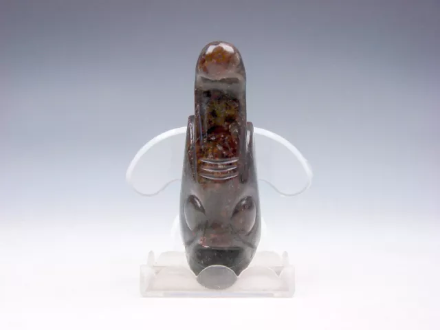 Old Nephrite Jade Stone Carved HongShan Culture Ancient Warrior Head #09082303