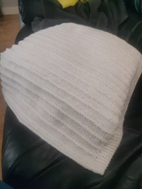 Hand Knitted Baby White Blanket Soft  Cosy Car Seat Crib Pram Gift