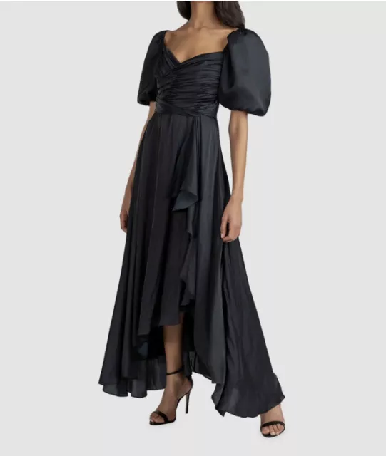 $716 Shoshanna Women's Black Ruched Surplice Self-Tie Waist A-Line Dress Size 8