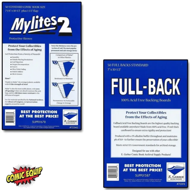 50 Mylites2 STANDARD Mylars Sleeves & Full Back 35pt Boards 725M2/700FB E.Gerber