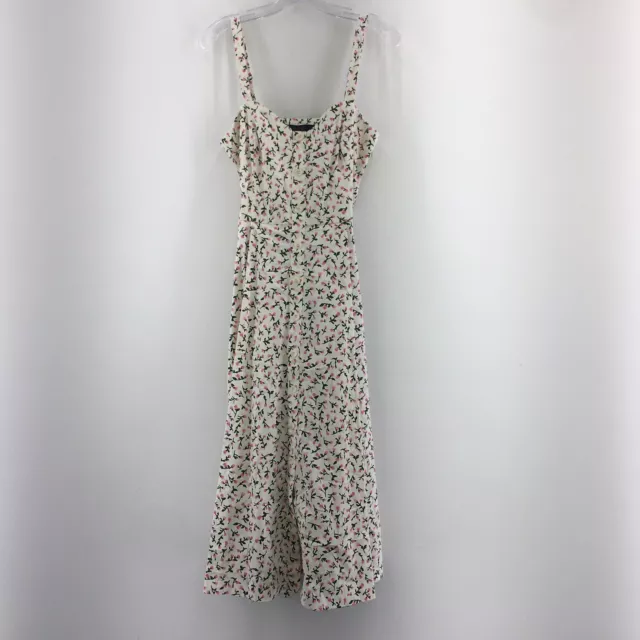 Rachel Roy White Pink Floral Print Sleeveless Maxi Dress Cotton Womens Size 8