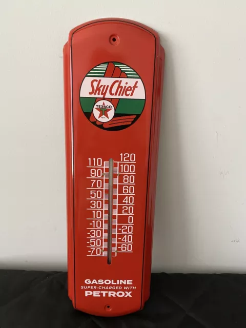 Texaco Sky Chief Gasoline Heavy Metal Advertising Thermometer SEE DESCRIPTION