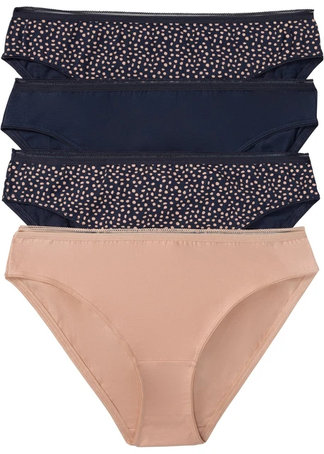 Nuovo slip confezione da 4 taglia 48/50 blu scuro stampato beige chiaro slip donna biancheria intima