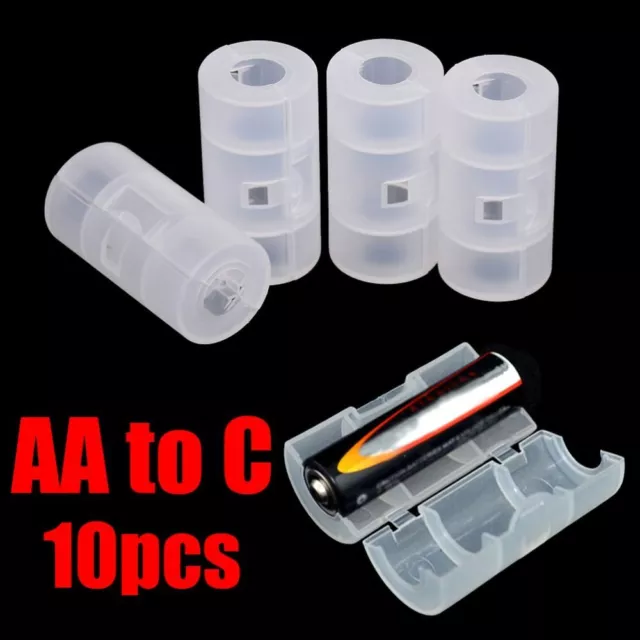 10X Batteries Adapter AA to C Size Cell Battery Converter Switcher Adaptor Case