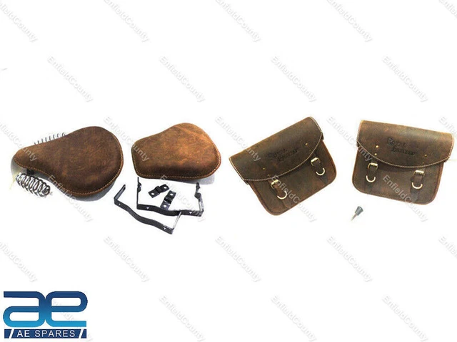 POUR ROYAL ENFIELD Standard Electra Cuir Selle Sac Avant & Arrière Siège Set S2u EUR 276,35