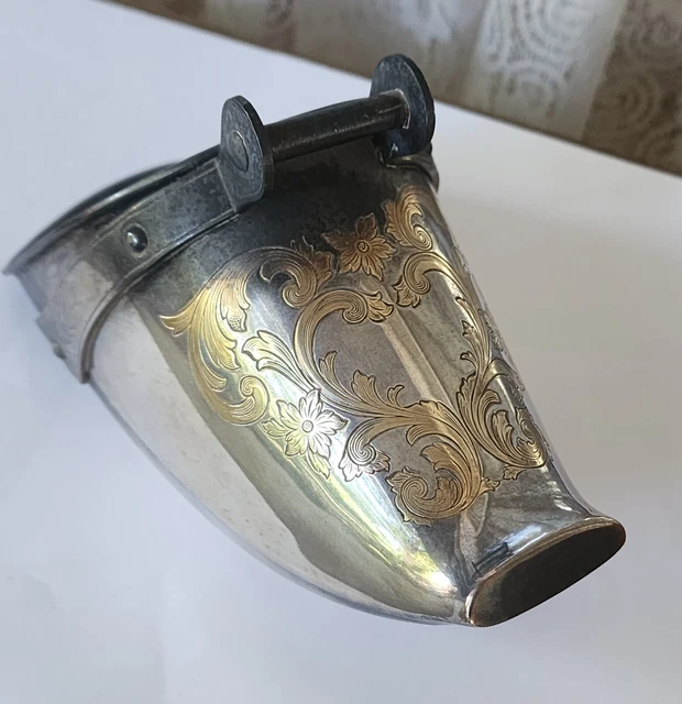 VTG South American Ornate Silver Plate w Gold Stirrup, Spanish Conquistador Type