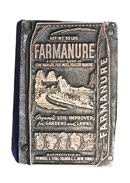 Antique Farmanure Manure Farming Advertising Letterpress Print Block Farmer Farm