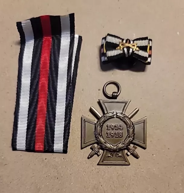 Original German Hindenburg Cross  1914 - 1918 WWI Medal Ribbon and Pin