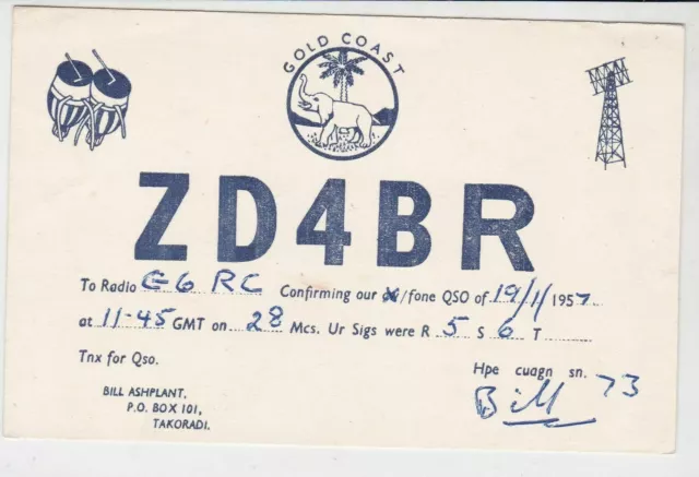 Vintage QSL Radio communication card gold coast 1957 ref 18573