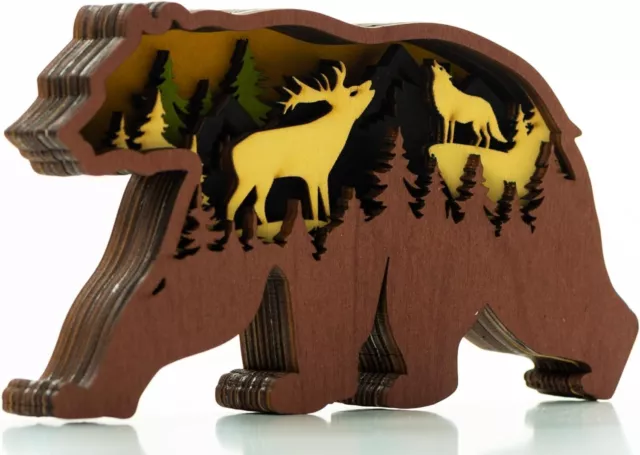 Wooden Bear Decor Forest Animal Rustic Home Decor - 3D Forest Decor Bear Decor