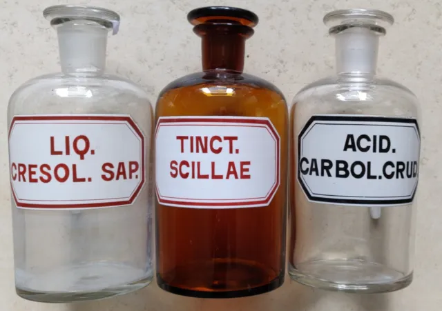 Chemie-Labor / Apotheke:  7 Alte Labor-Flaschen mit original-Etiketten 2