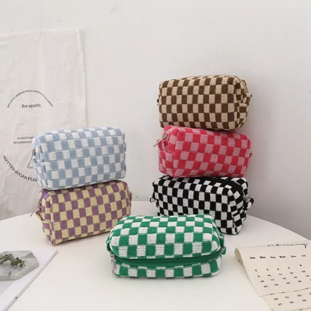 [jichiw] Colorful Chessboard Square Pencil Case Knitted Large Capacity Case Gir