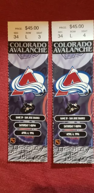 Adam Deadmarsh Colorado Avalanche Inaugural Season San Jose Sharks + 2 Tickets 2