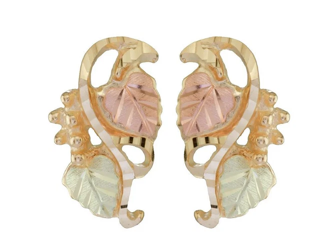 10k/12k Black Hills Gold Intertwined Grapevine Leaf Earrings
