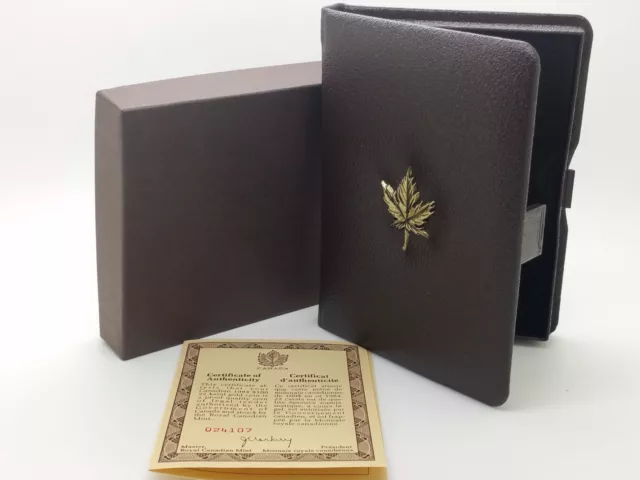 1985 Royal Canadian Mint $100 Gold Coin Proof Empty Brown Leather Box & COA