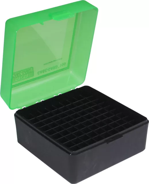 MTM Rifle Ammo Box - 100 Round Flip-Top 22-250 243 308 - Clear Green RM-100-16T