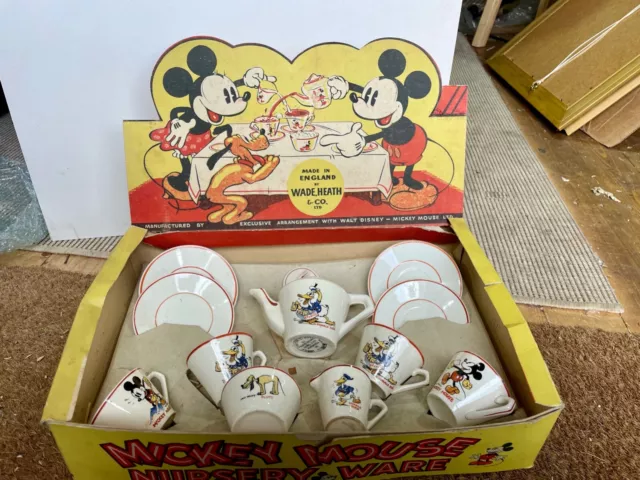 Vintage Pie Eyed Disney Mickey Mouse Children's Toy Ceramic Tea Set Game c1930s