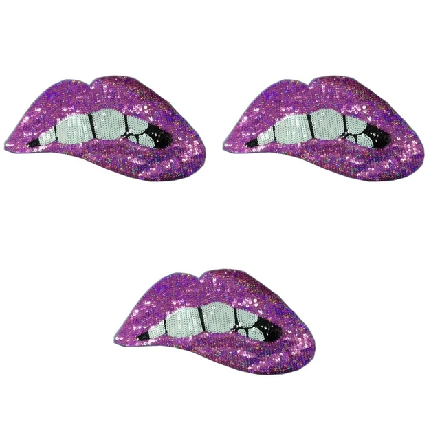 3 stücke Mund Patches Nähen auf Lippen Pailletten Patches bestickter Abzeichen
