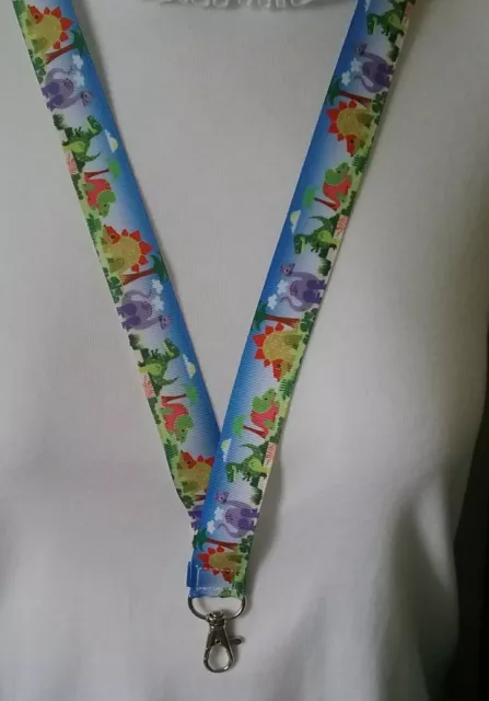 Blue dinosaur trex dino ribbon lanyard safety clip ID badge holder student gift