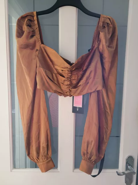Pretty Little Thing Ladies Bronze Cropped Long Sleeved Top Size 12 Brand New